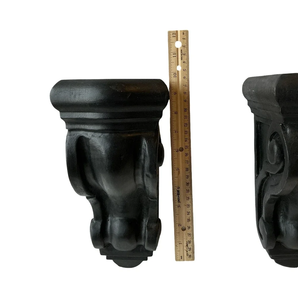 Set of 2 Black‎ Ornate Decorative Shelf Corbel Brackets B-OMLCA-8 9.75x4.5in